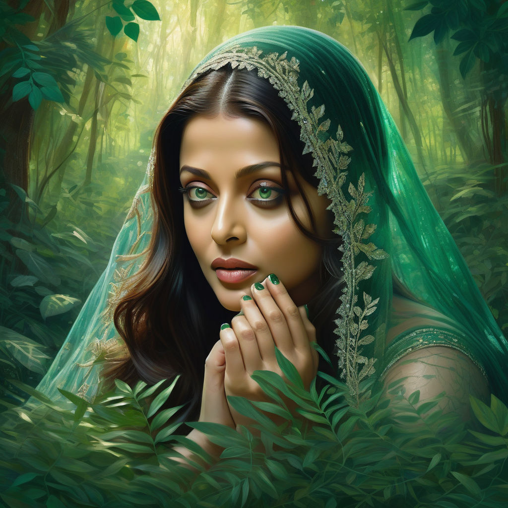 maintaining her cover and remaining hidden. Aishwarya Rai is shown in a  concealed position