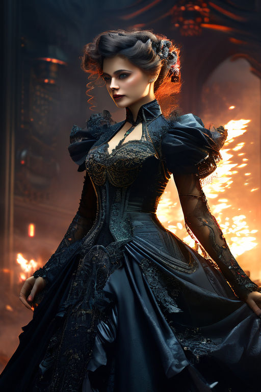 thin lips and unpleasant expression. She s wearing an elegant but conservative steampunk dress in black Playground