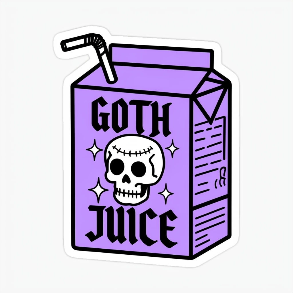 Goth Juice Sticker Design Featuring Skull and Striped Straw