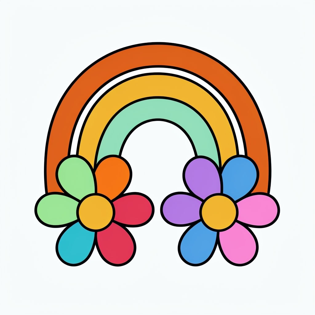 Vibrant Rainbow and Flower Cartoon Illustration Sticker