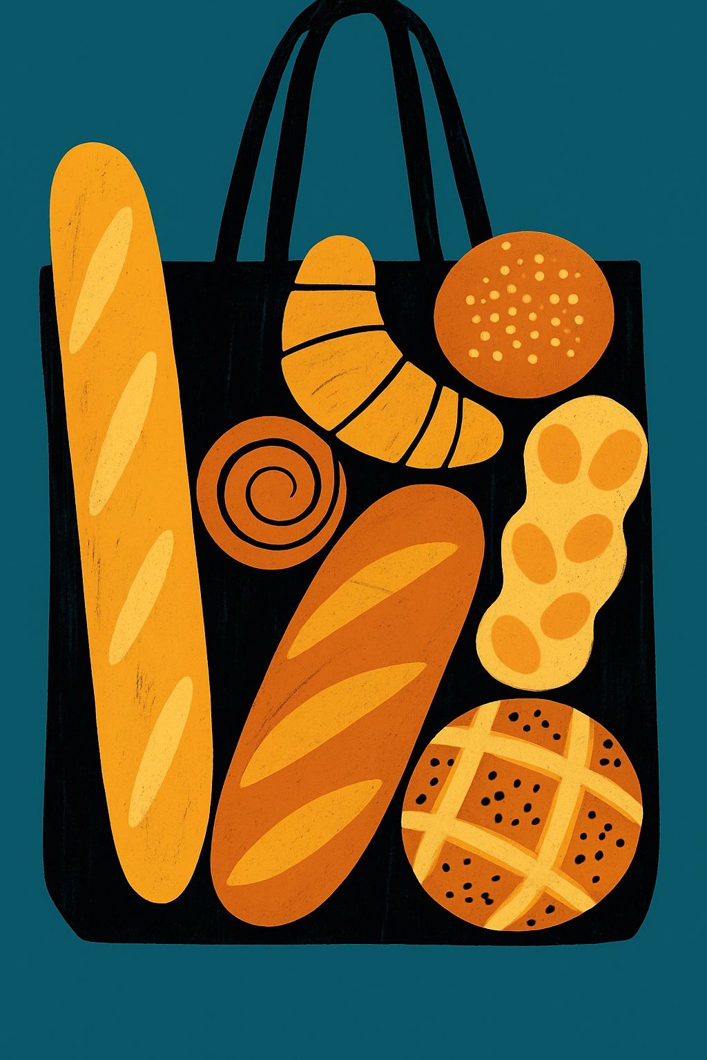 Minimalist Baked Goods Illustration on Black Tote Bag T-shirt
