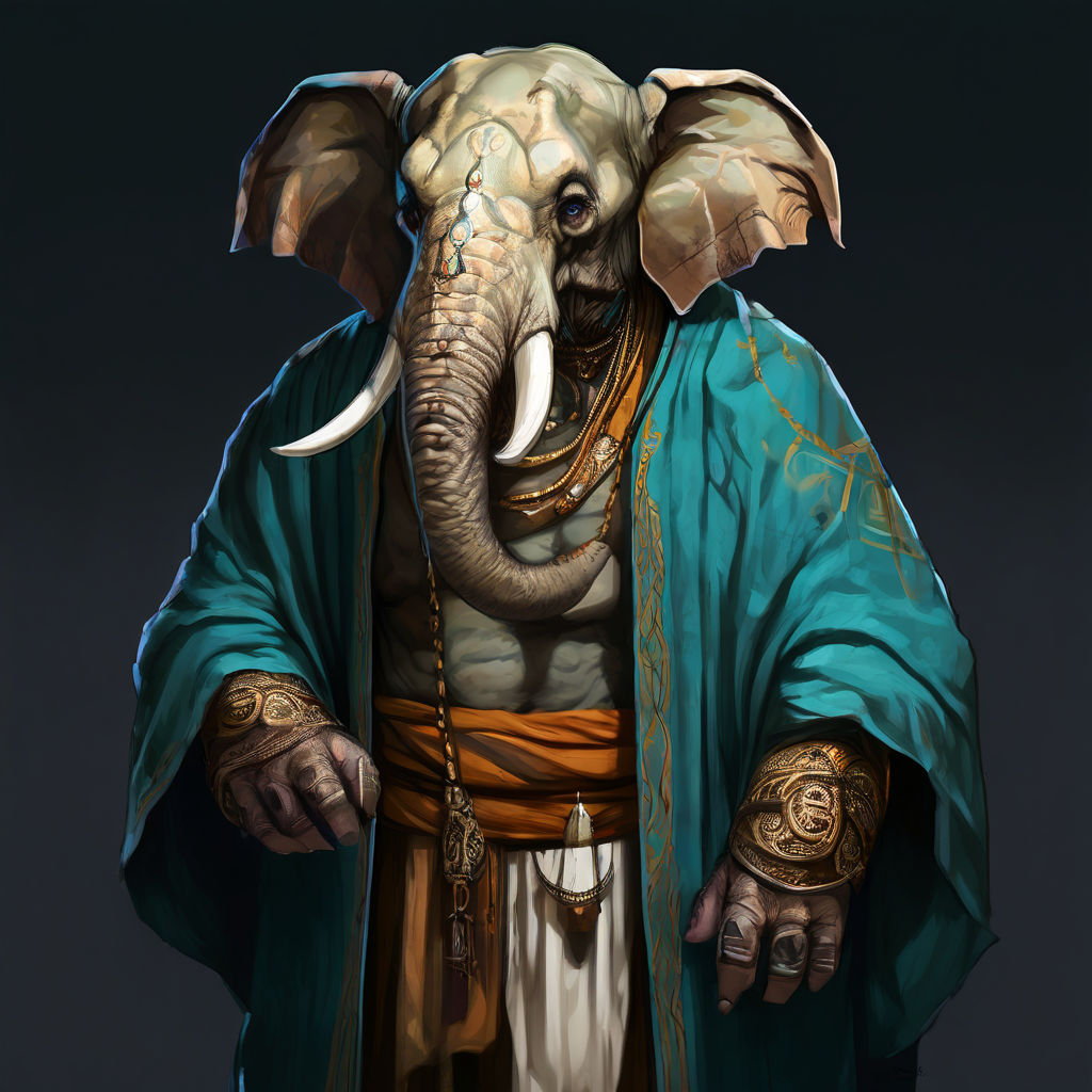 Dnd monk loxodon with tattoos and turquise robe by Fabio Klein - Playground