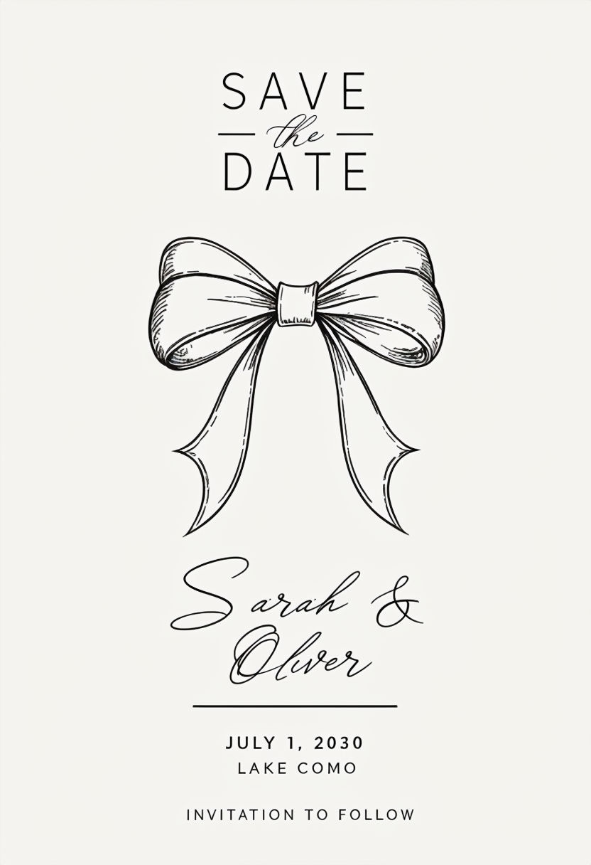 Elegant Minimalist Save the Date Invitation with Decorative Bow Card