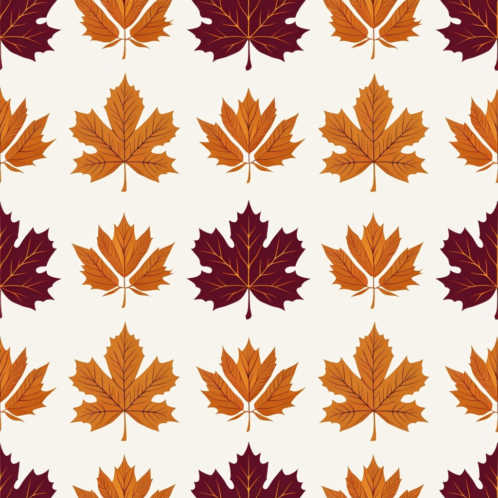 Autumnal Leaves Seamless Pattern on Ivory Background