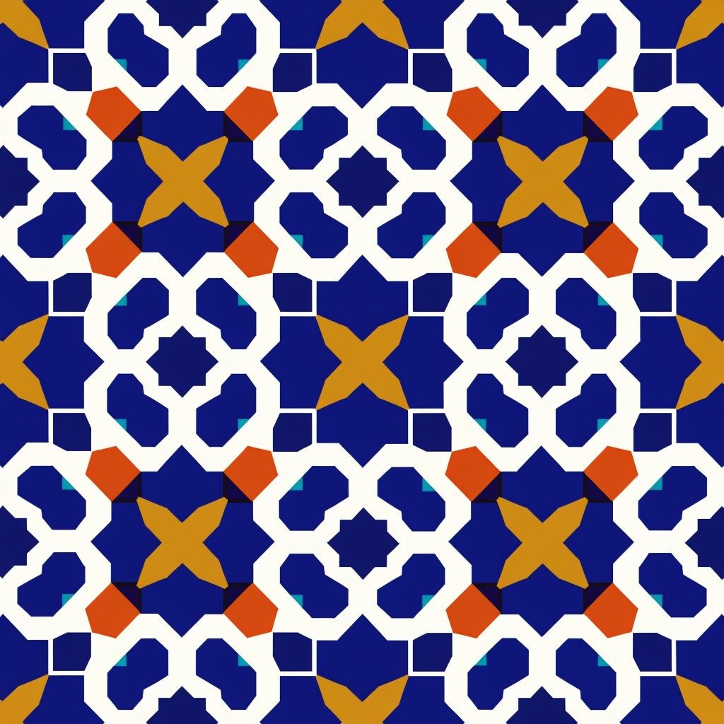 Intricate Geometric Islamic Pattern in Navy Blue and Gold Seamless Pattern