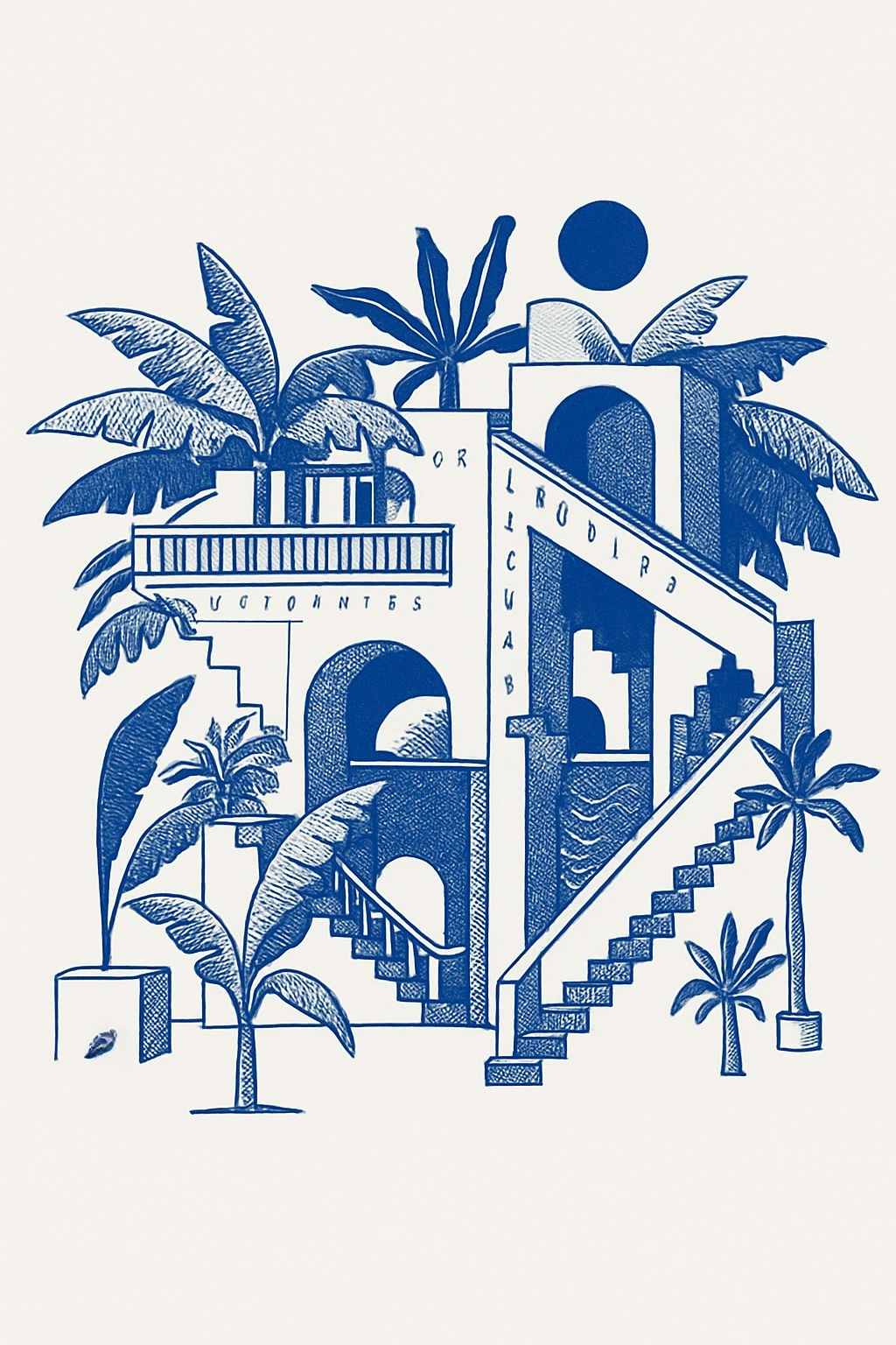 Whimsical Tropical Architecture Illustration T-Shirt