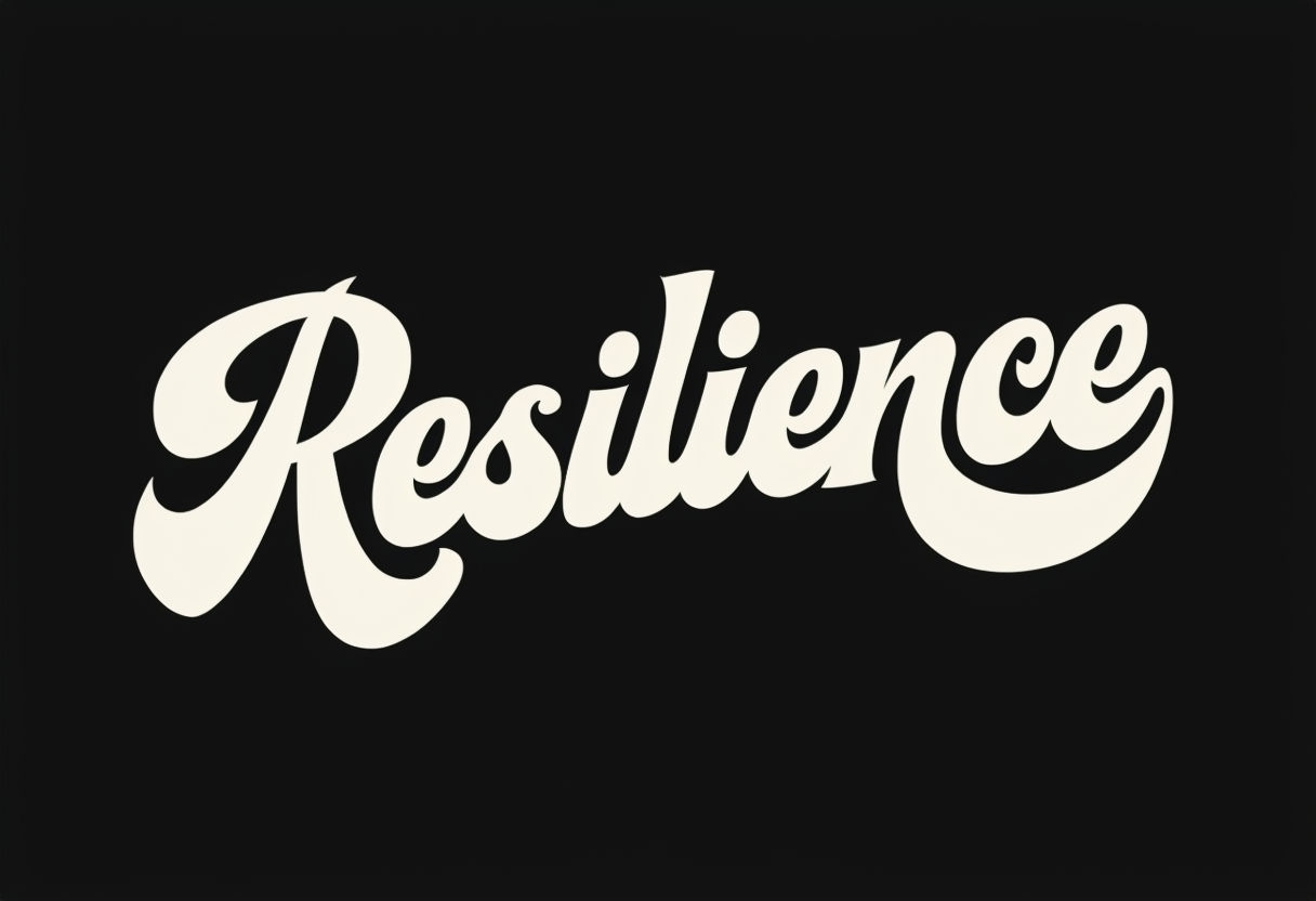 Bold Ivory Resilience Cursive Typography on Black T-Shirt