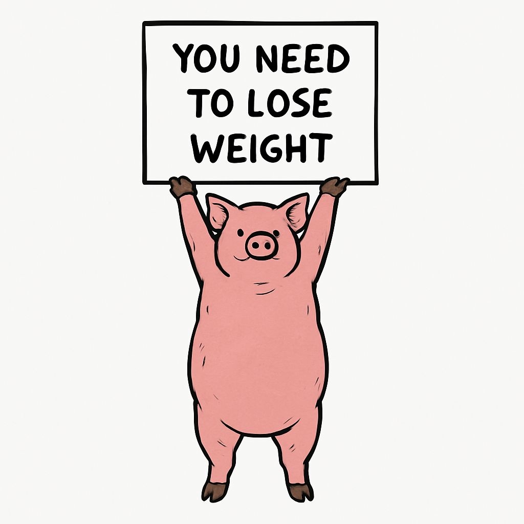 Humorous Pink Pig Holding Sign You Need to Lose Weight Sticker