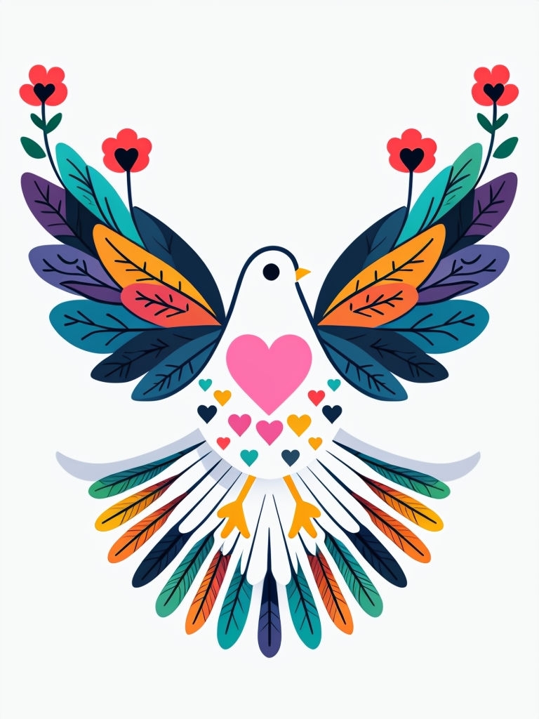 Whimsical Colorful Dove with Hearts T-Shirt