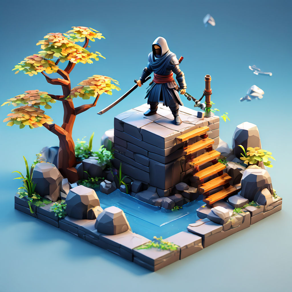 Ninja stick figure erecting blocks in isometric view by humaira yousuf ...