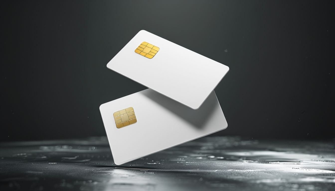 Elegant Minimalist White Credit Cards Floating in Dark Space Mockup