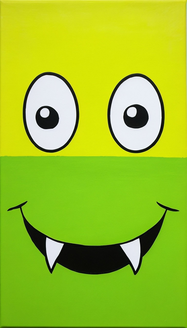 Playful Cartoon Monster Face Artwork with Bright Colors Mobile Wallpaper