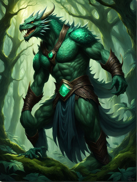 Dragonborn druid with emerald-green scales by Pedro Henrique Martins ...