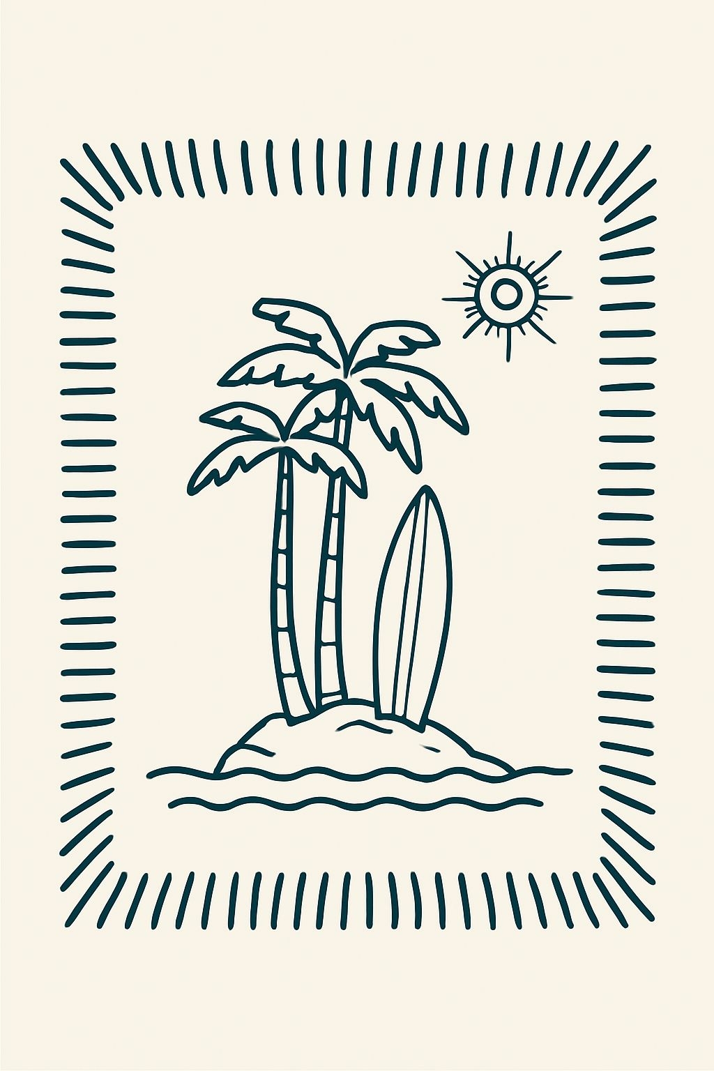 Minimalist Tropical Palm Trees and Surfboard T-Shirt