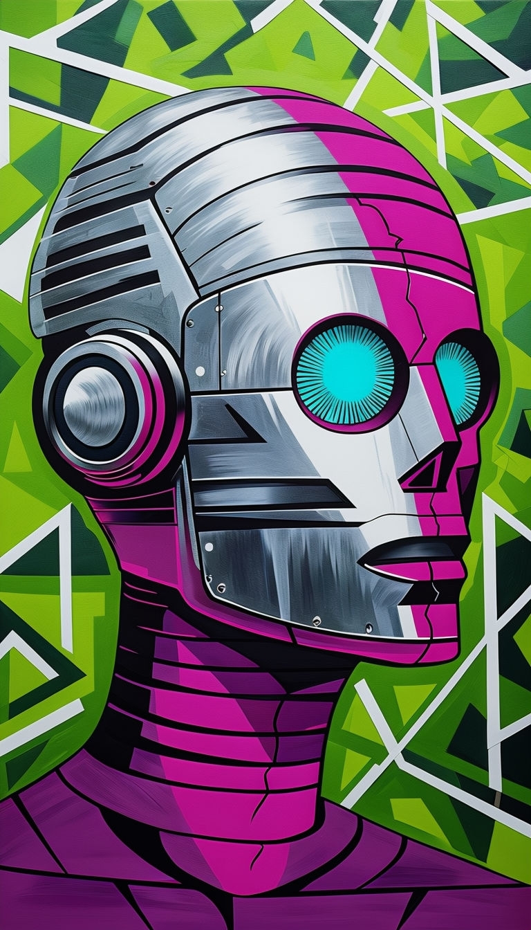 Stylized Vintage Robot Face with Bold Color Blocks Mobile Wallpaper