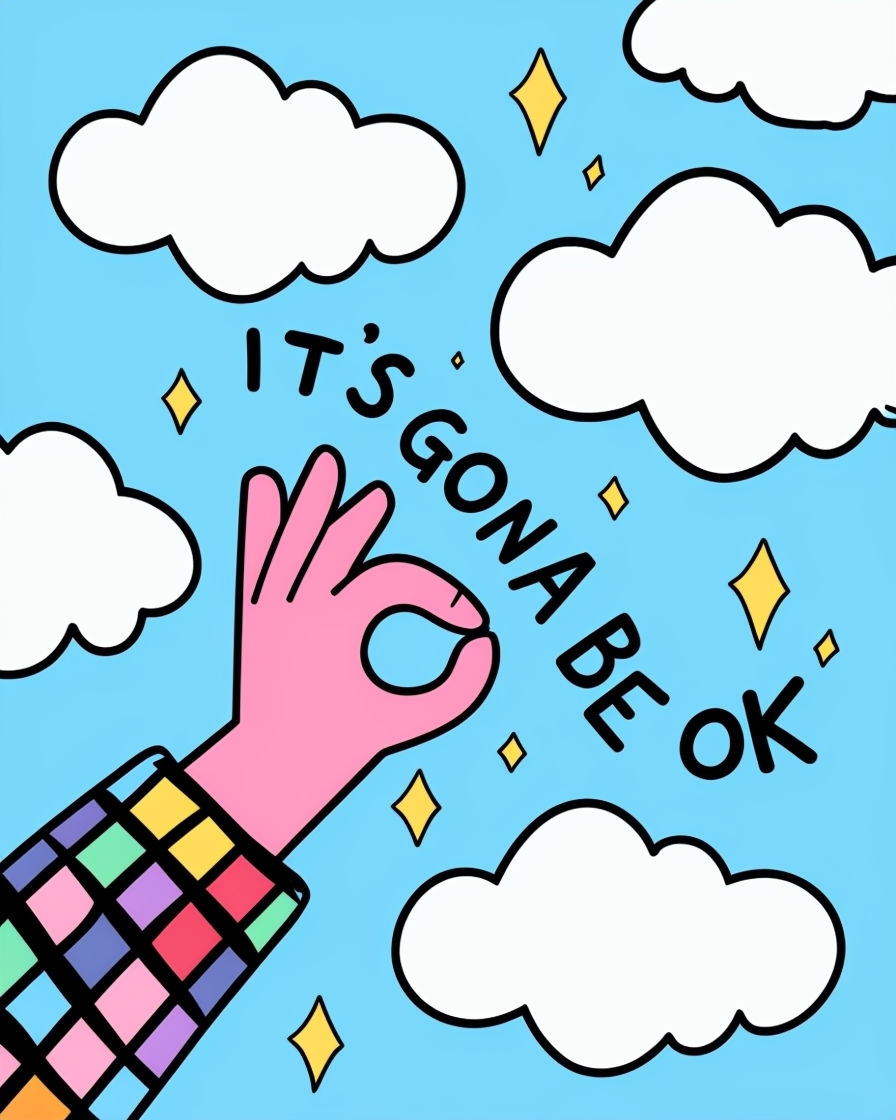 Playful It's Gonna Be OK Cartoon Illustration for Card Design Cards & Invites
