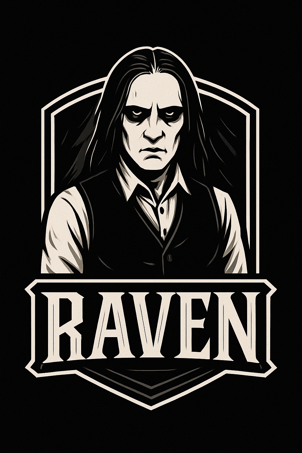 Striking Monochrome Raven Portrait Gothic T-Shirt