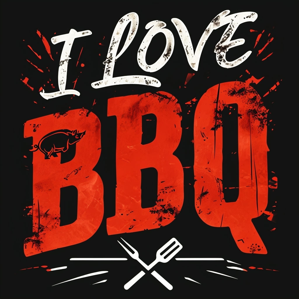 I Love BBQ Playful Distressed Graphic Design T-Shirt