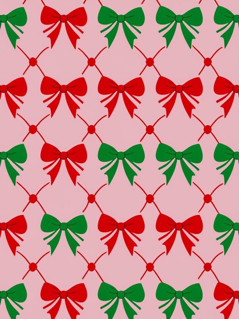 Festive Red and Green Bow Pattern on Light Pink Phone Case Cover