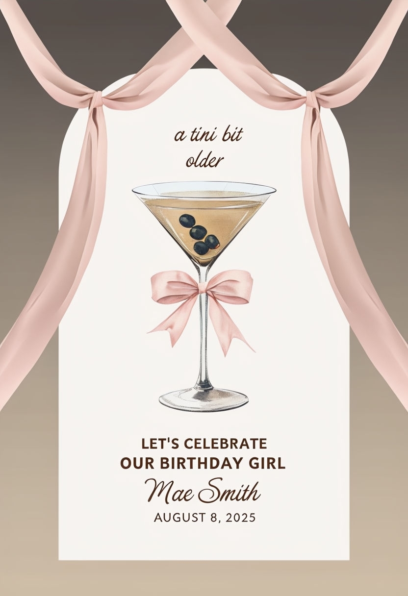 Elegant Birthday Invitation with Martini Glass Design Sign