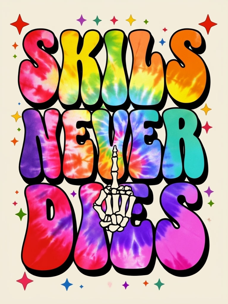 Vibrant Retro Skills Never Die Motivational Graphic Poster