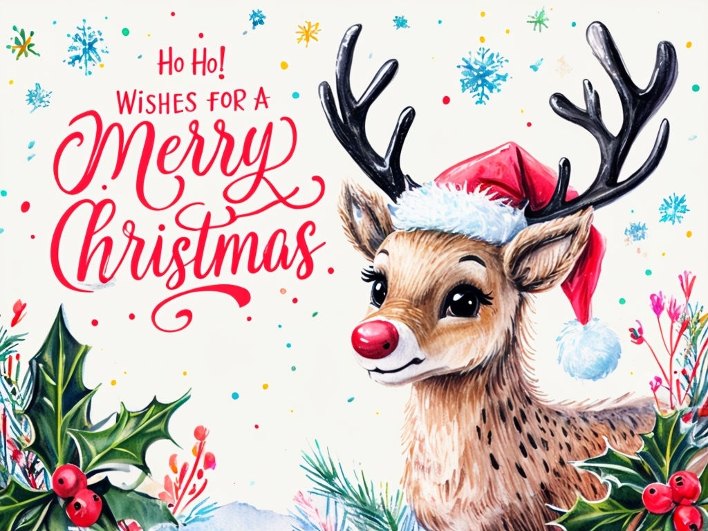 Whimsical Reindeer Christmas Greeting Card with Festive Cheer