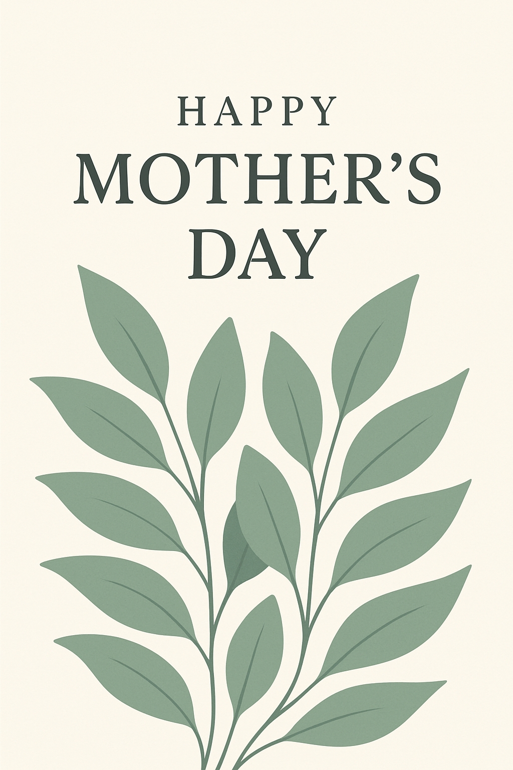Elegant Minimalist Mother's Day Card with Sage Green Leaves Design