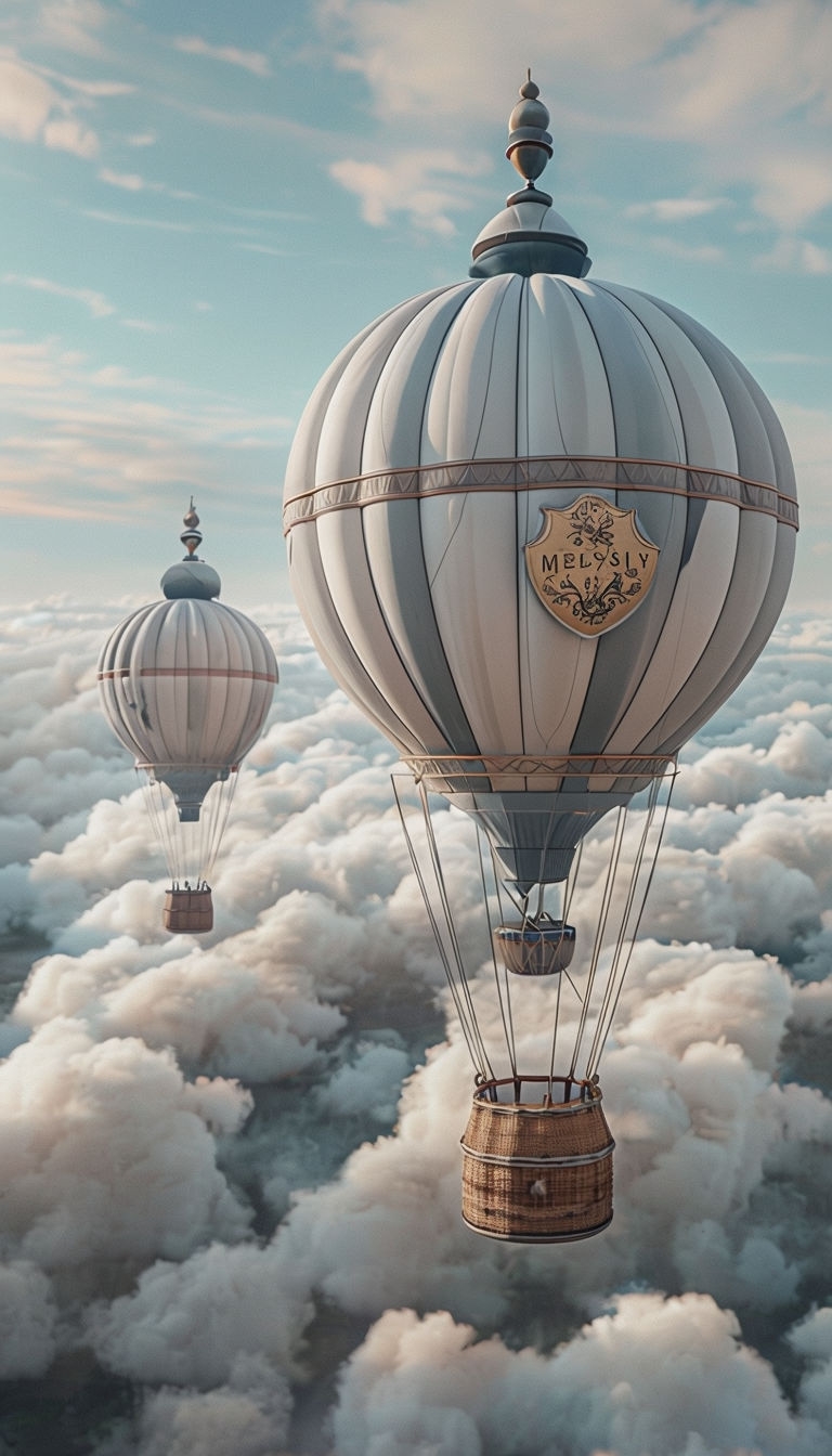 Dreamy Hot Air Balloons Over Fluffy Clouds Art