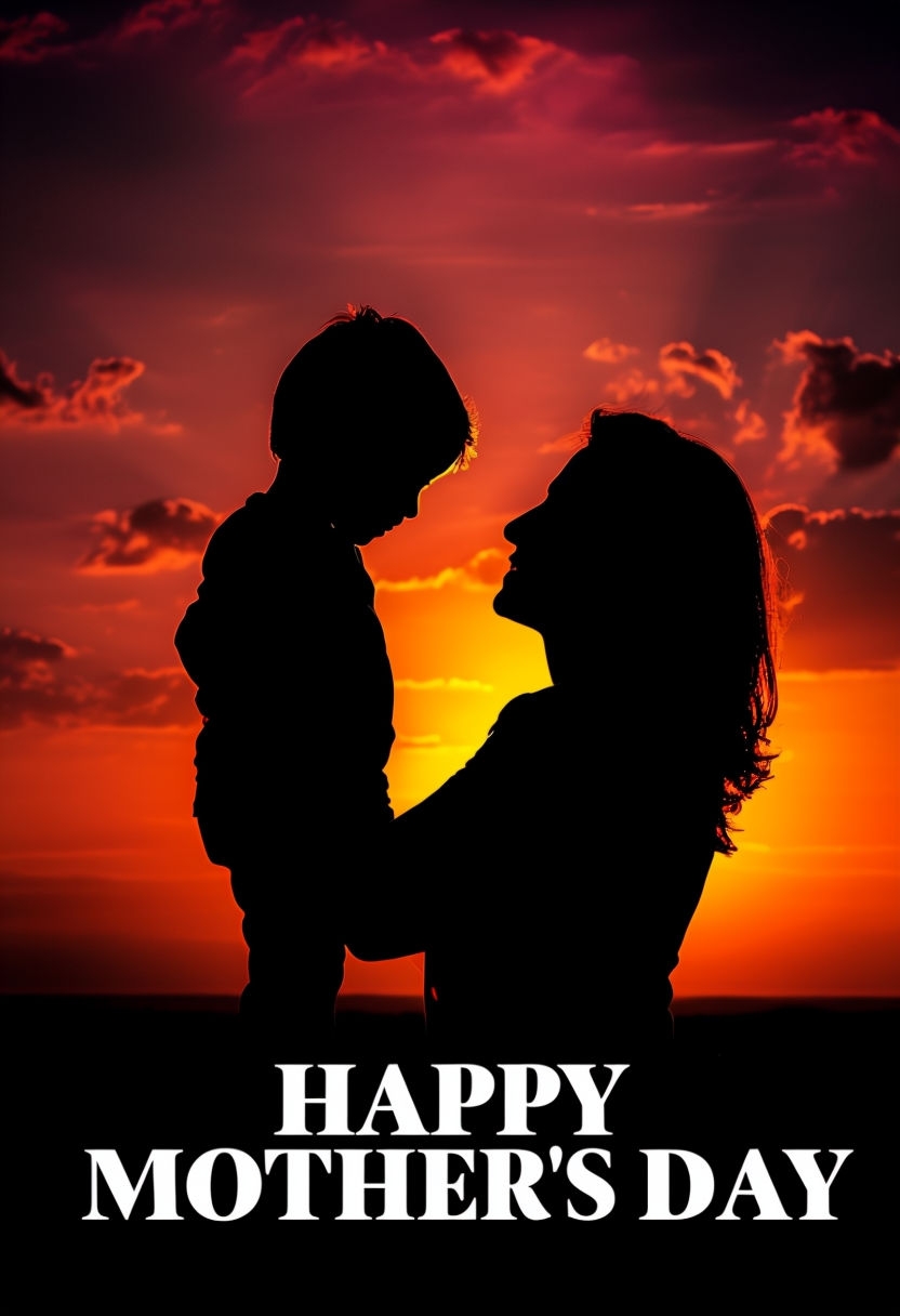 Heartfelt Mother's Day Silhouette Illustration with Sunset Background Social Media Post