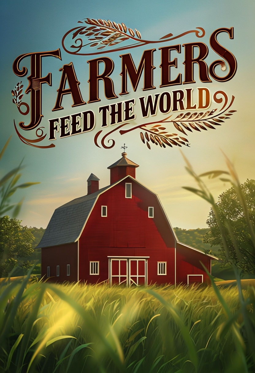 Farmers Feed the World Nostalgic Barn Illustration Poster