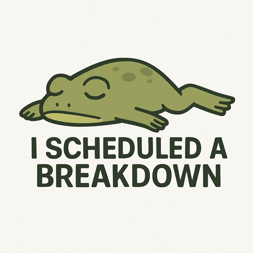 Calm Olive Green Frog Illustration with Humorous Text Sticker