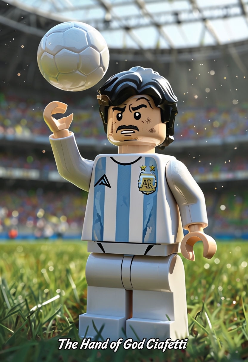 Dynamic LEGO Soccer Player Minifigure in Stadium Art