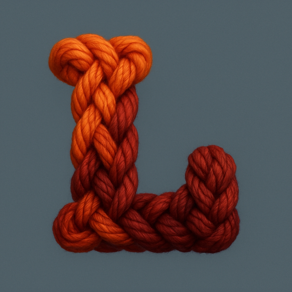 Intricate Braided Yarn Letter L Art on Dark Teal Background Monogram