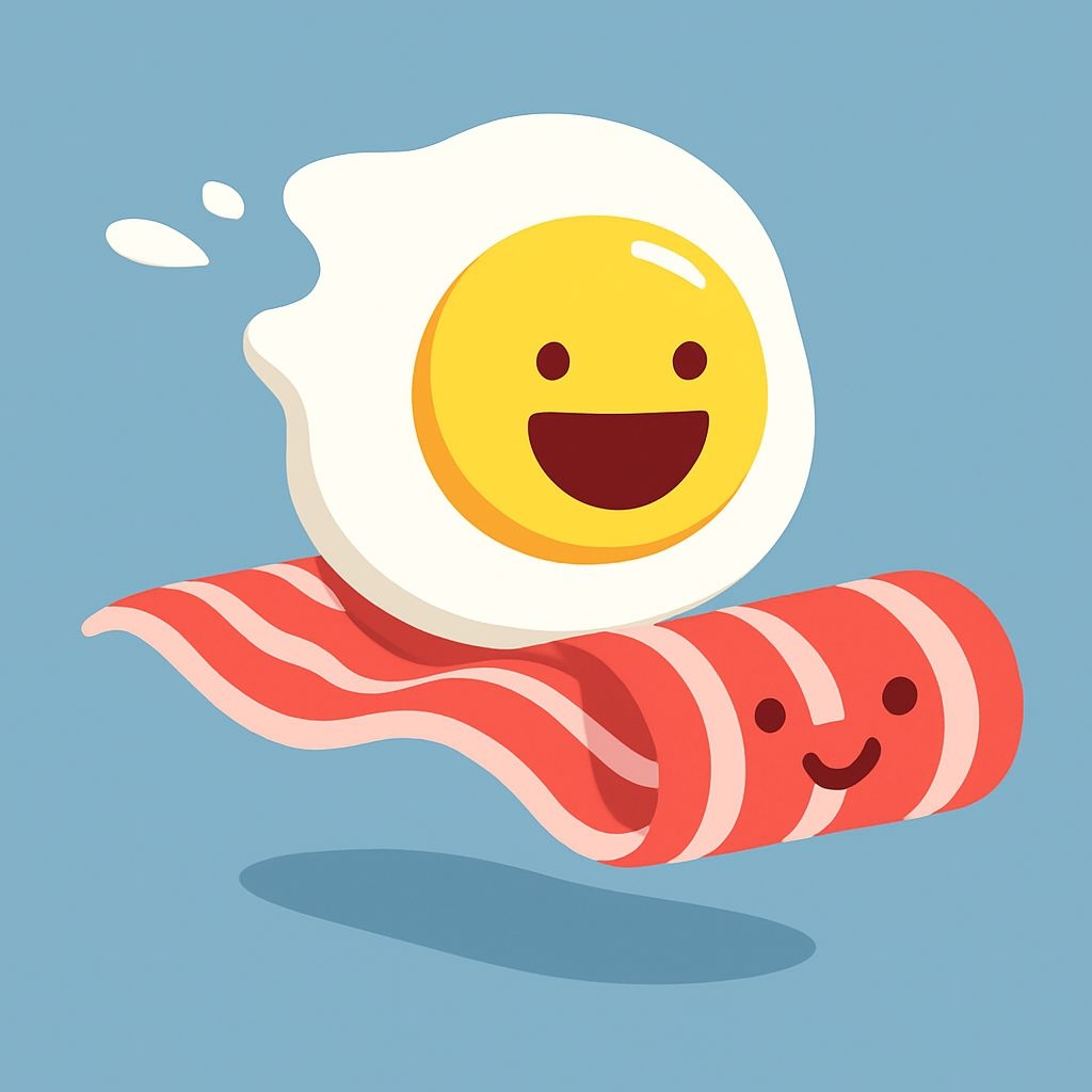 Cheerful Sunny-Side-Up Egg and Bacon Cartoon T-Shirt