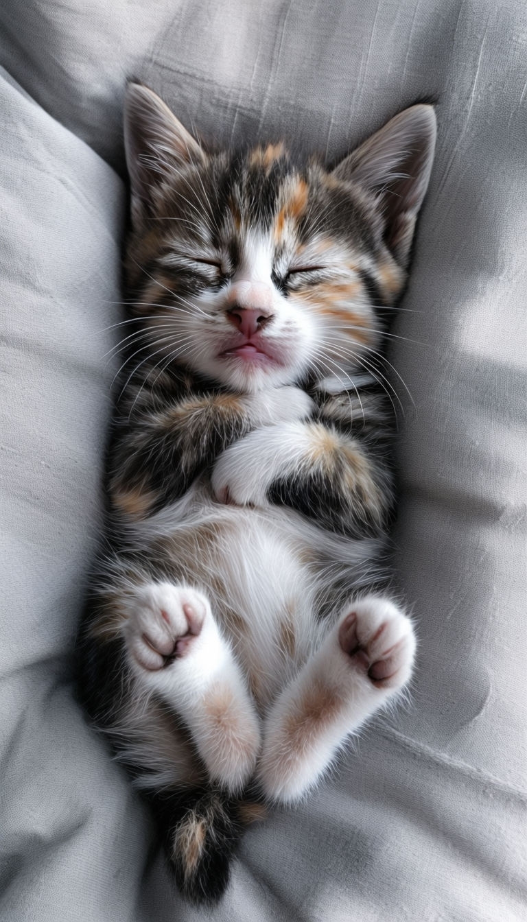 Adorable Sleeping Kitten Close-Up Photography Art