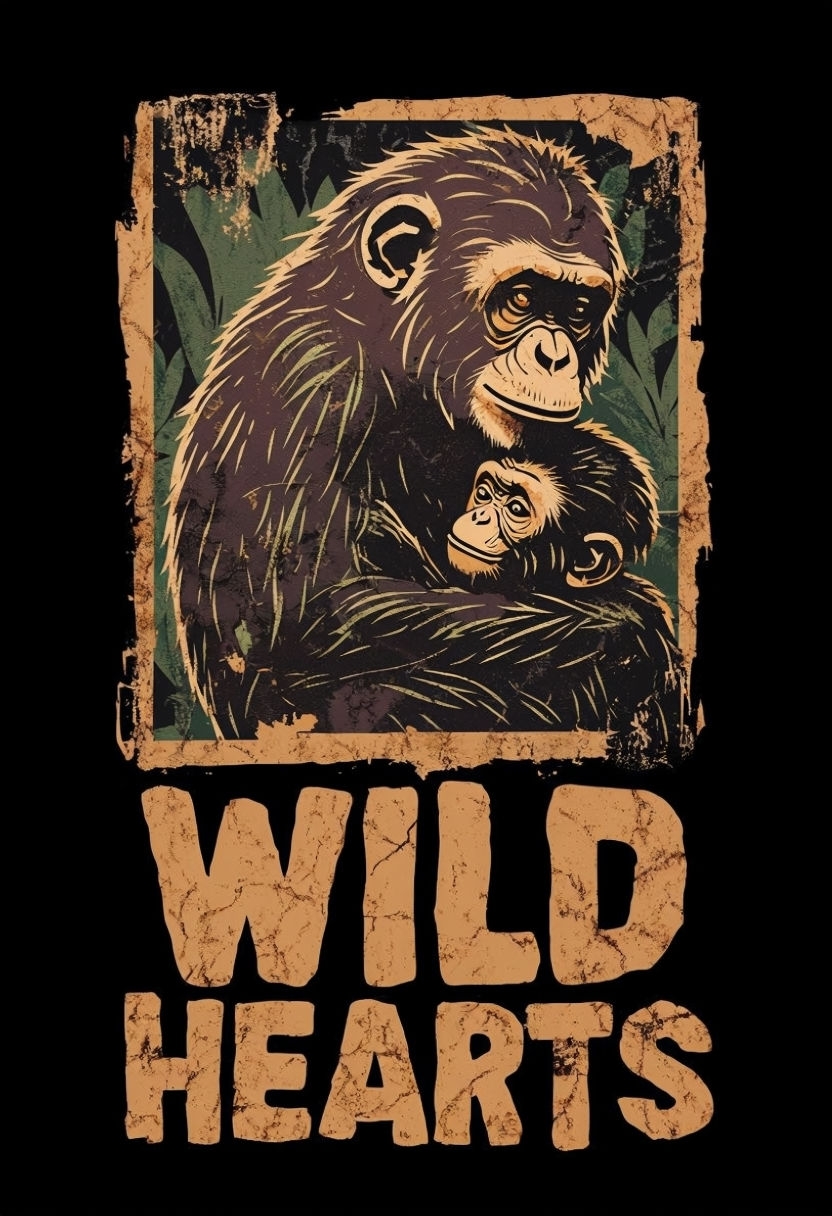 Emotional Mother Chimpanzee Embracing Baby Graphic Poster