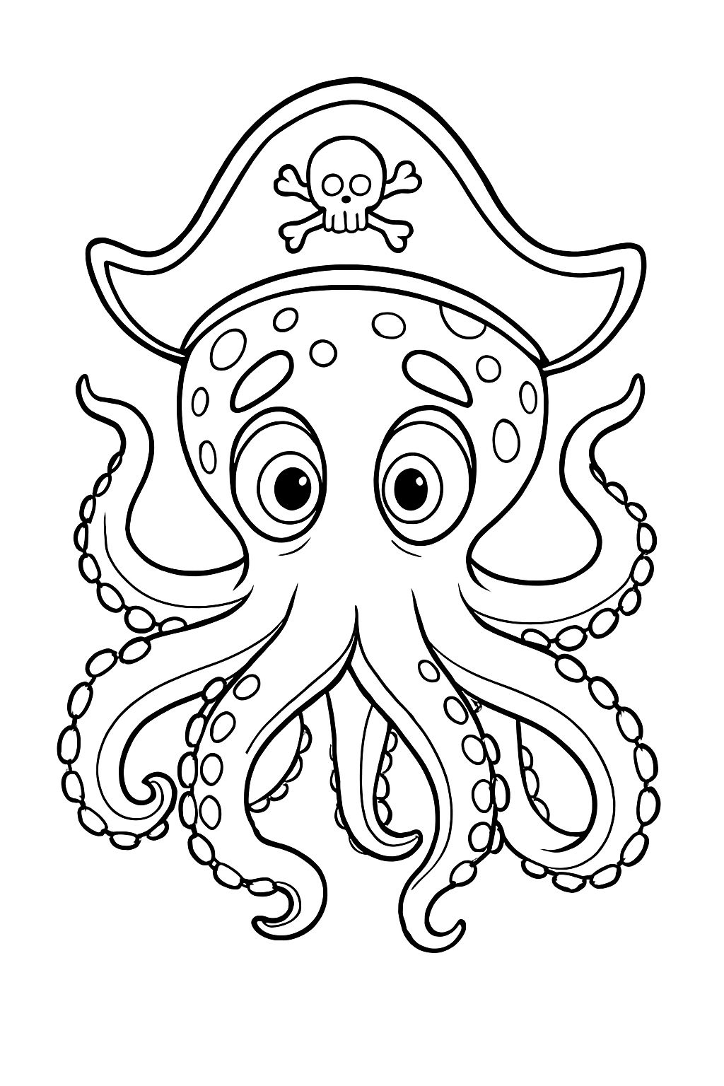 Playful Pirate Octopus Line Drawing for Creative Coloring Book