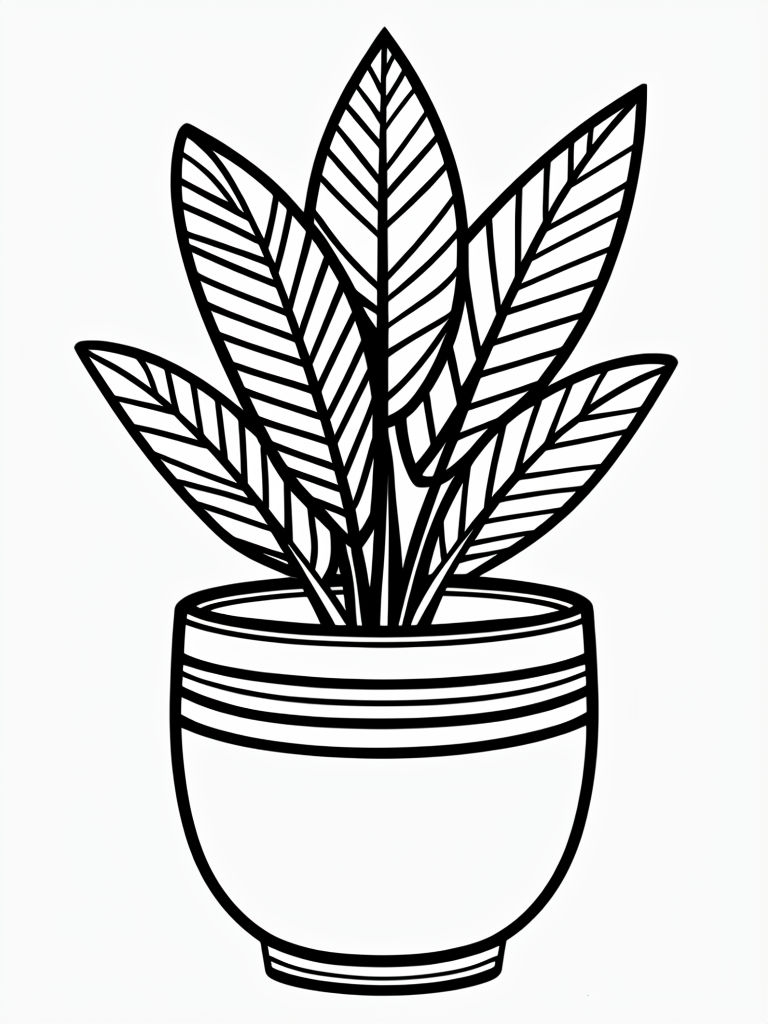 Minimalist Line Drawing of a Potted Plant Coloring Page