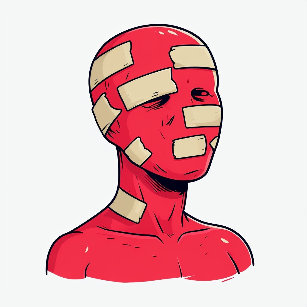 Humorous Cartoon Red Figure with Bandages Sticker