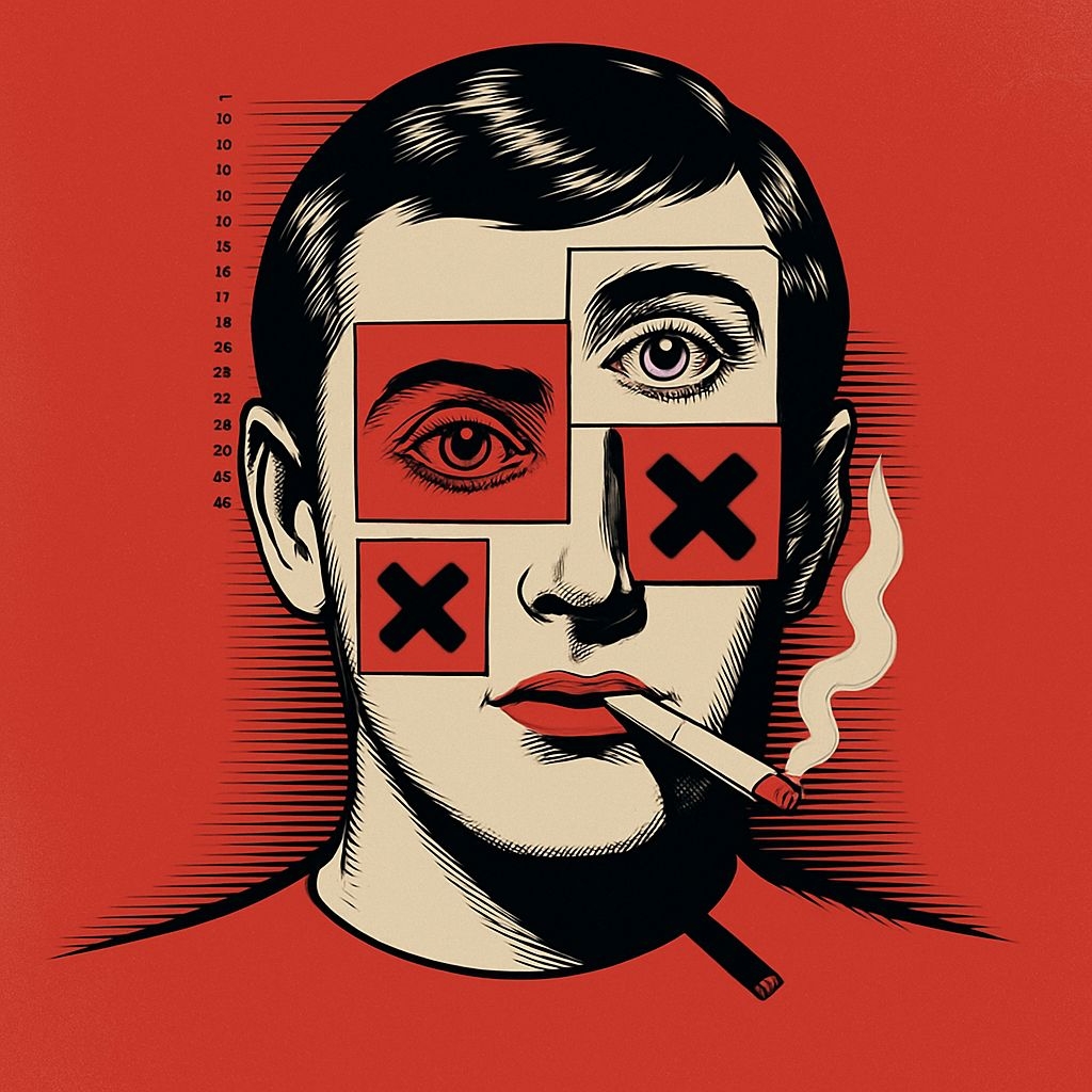 Surrealistic Human Face Vintage Comic Style Artwork Decor Art