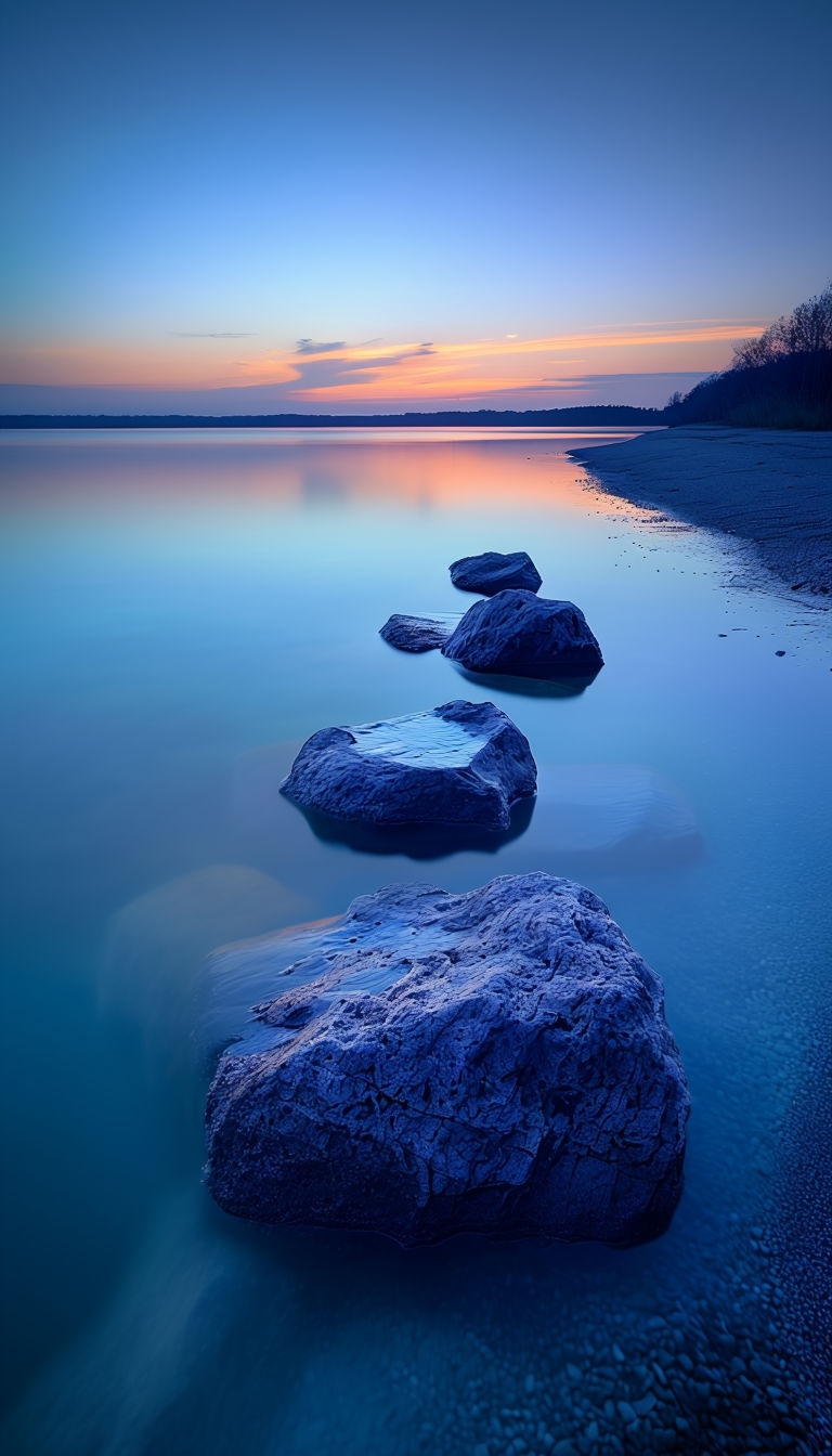 Tranquil Lake at Dusk with Reflective Pastel Sky Mobile Wallpaper