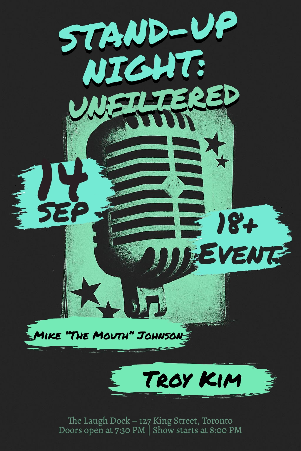 Mint Green Stand-Up Night Unfiltered Poster Design Flyer