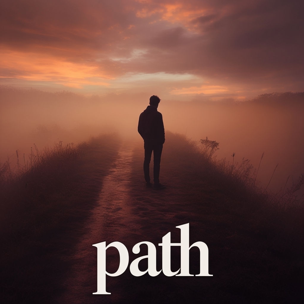 Contemplative Path Silhouette with Ethereal Sunset Glow Spotify Album Cover