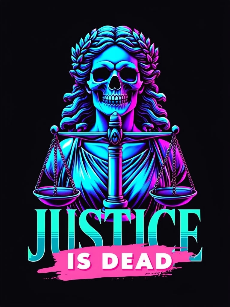 Neon Lady Justice Skull Design with Scales T-Shirt