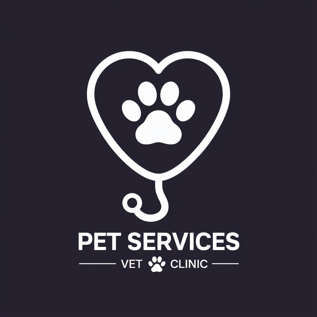 Minimalist Pet Vet Services Logo with Heart and Paw Print