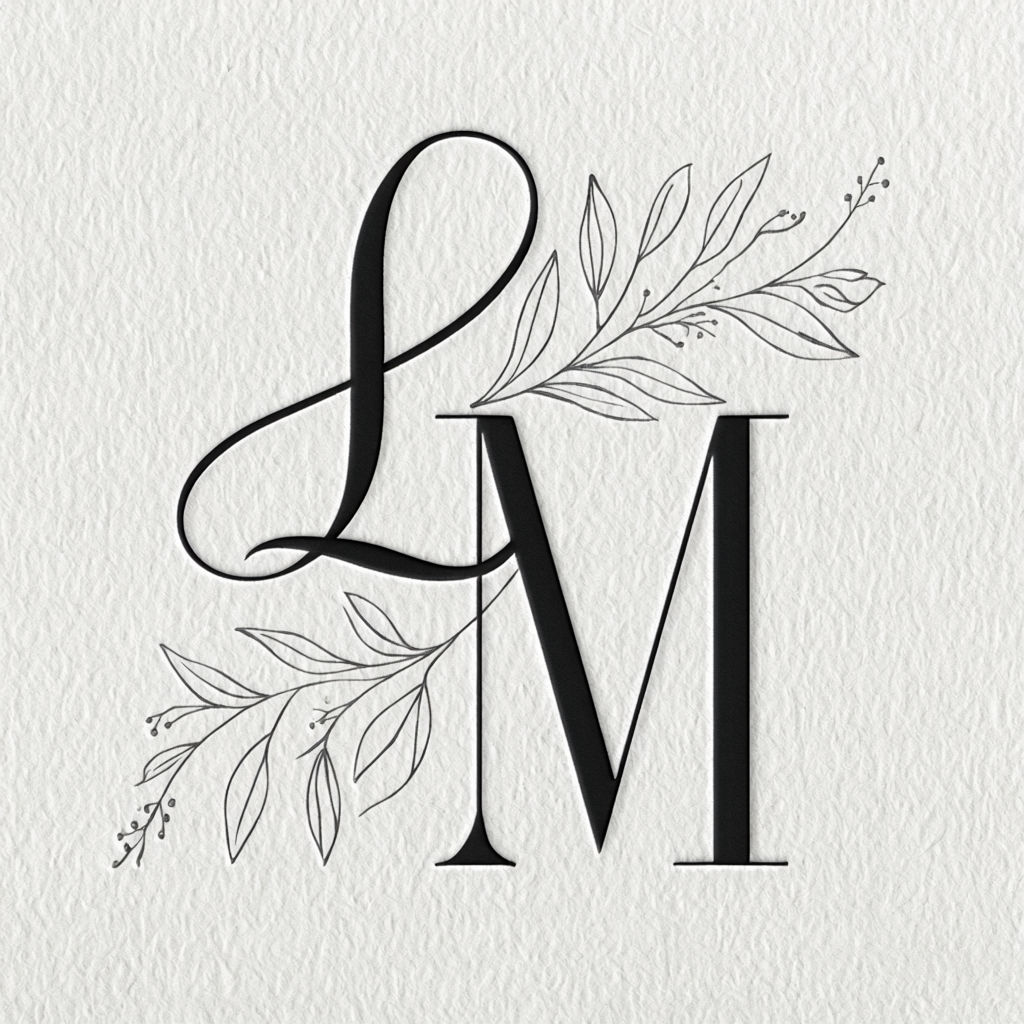 Elegant Embossed Calligraphic LM Monogram with leaf Patterns Art