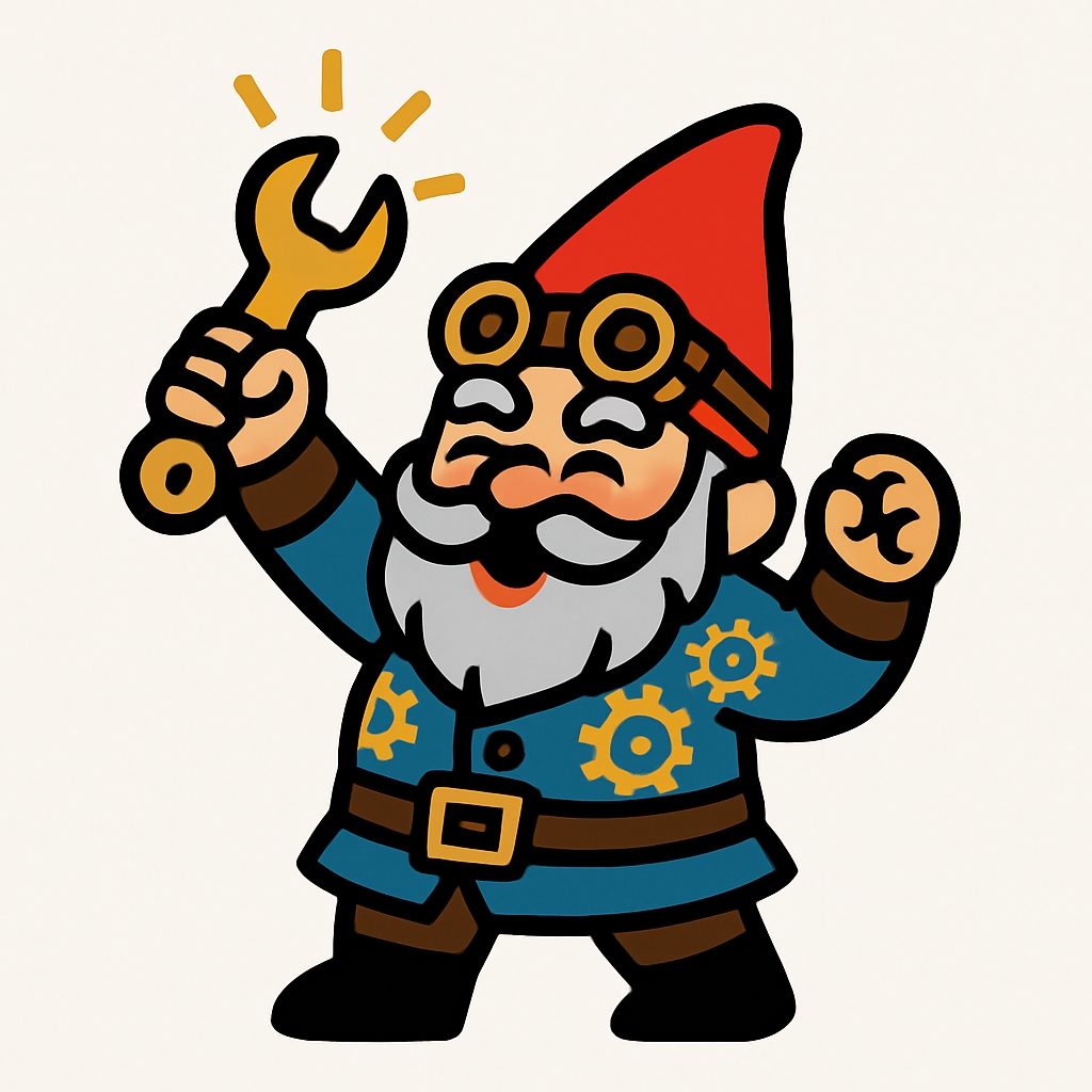 Cheerful Cartoon Gnome with Wrench and Goggles Illustration Sticker