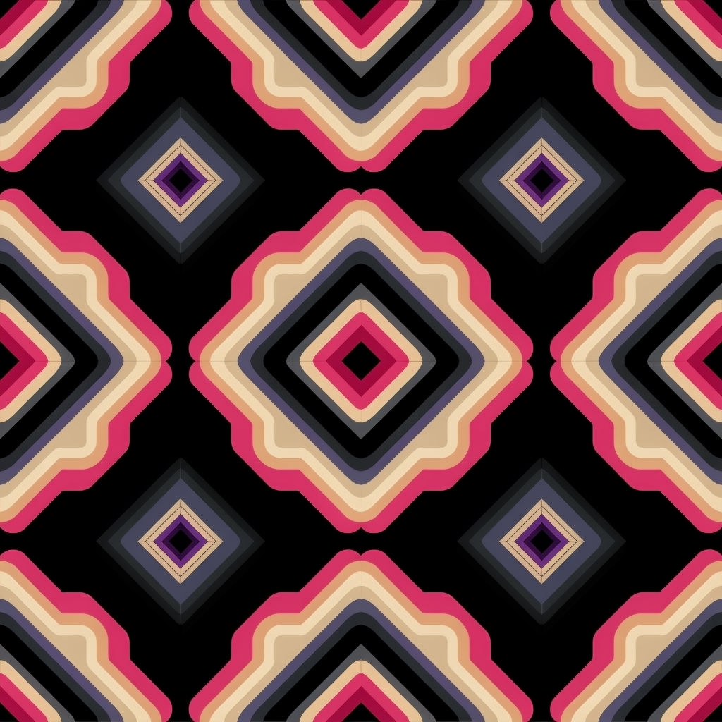 Vibrant Retro Geometric Diamond Pattern on Black Background Seamless Pattern