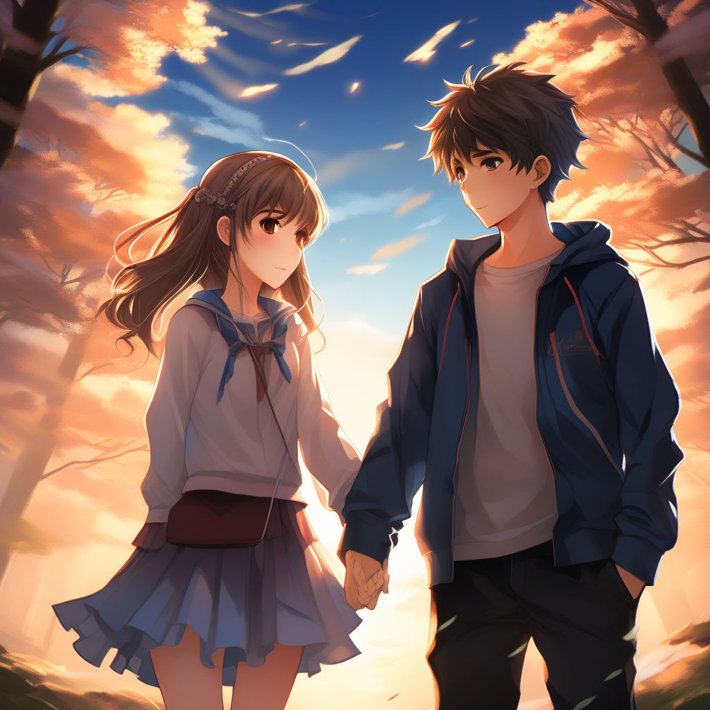 Anime boy holding anime girl hand by Lucky - Playground