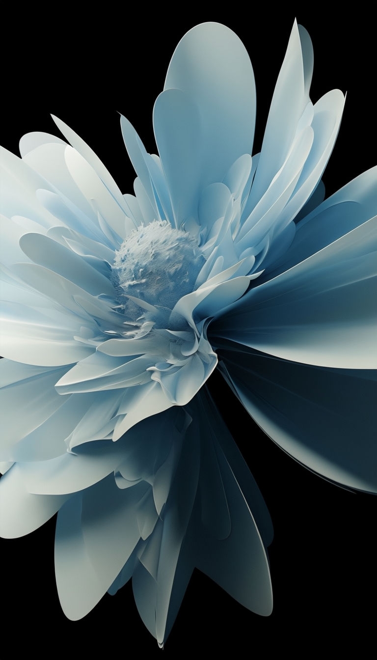 Elegant Blue Abstract Flower on Black Background Mobile Wallpaper